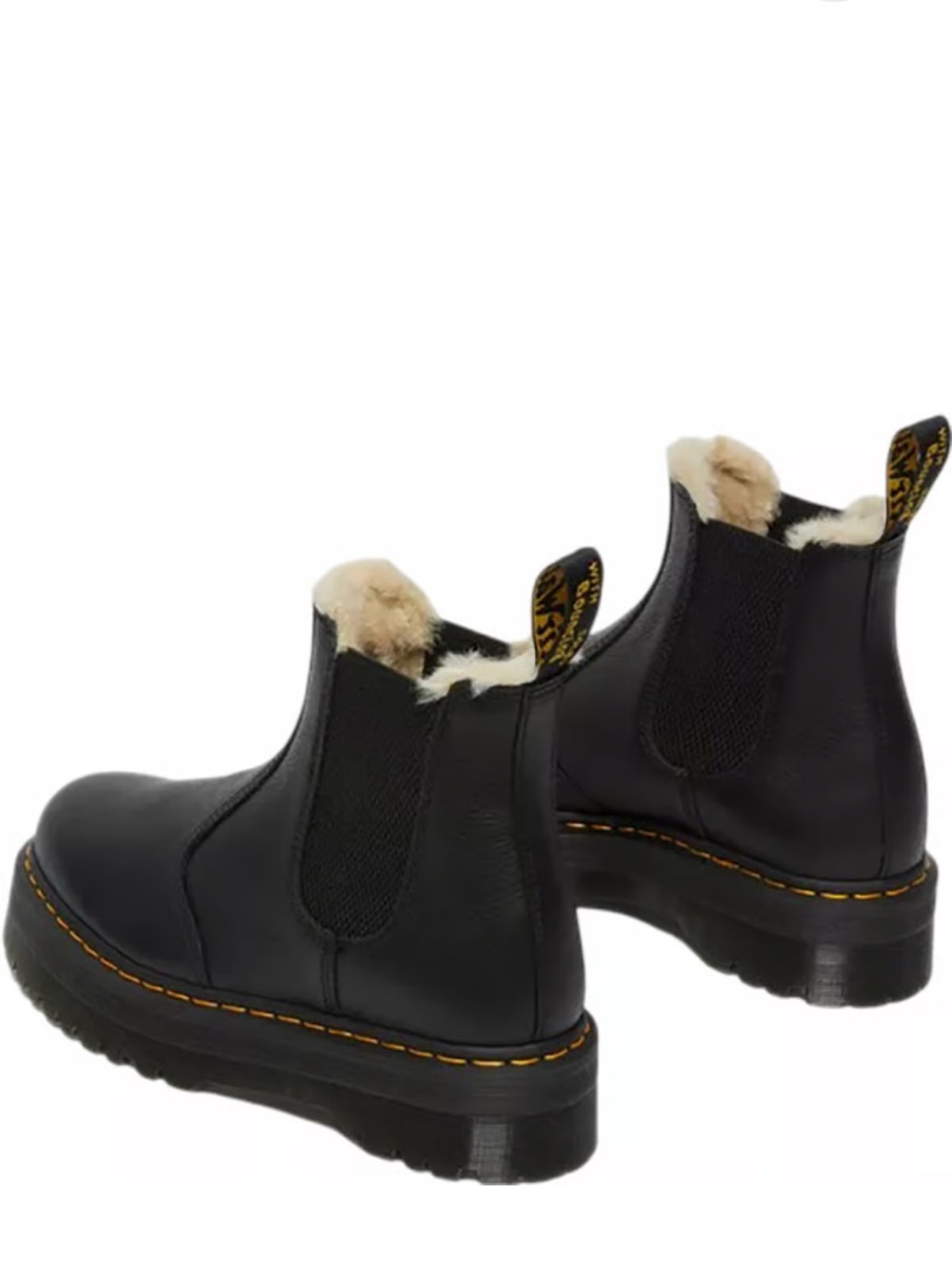 Dr. Martens Black Leather Chelsea Boots with Cream Faux-Fur Lining